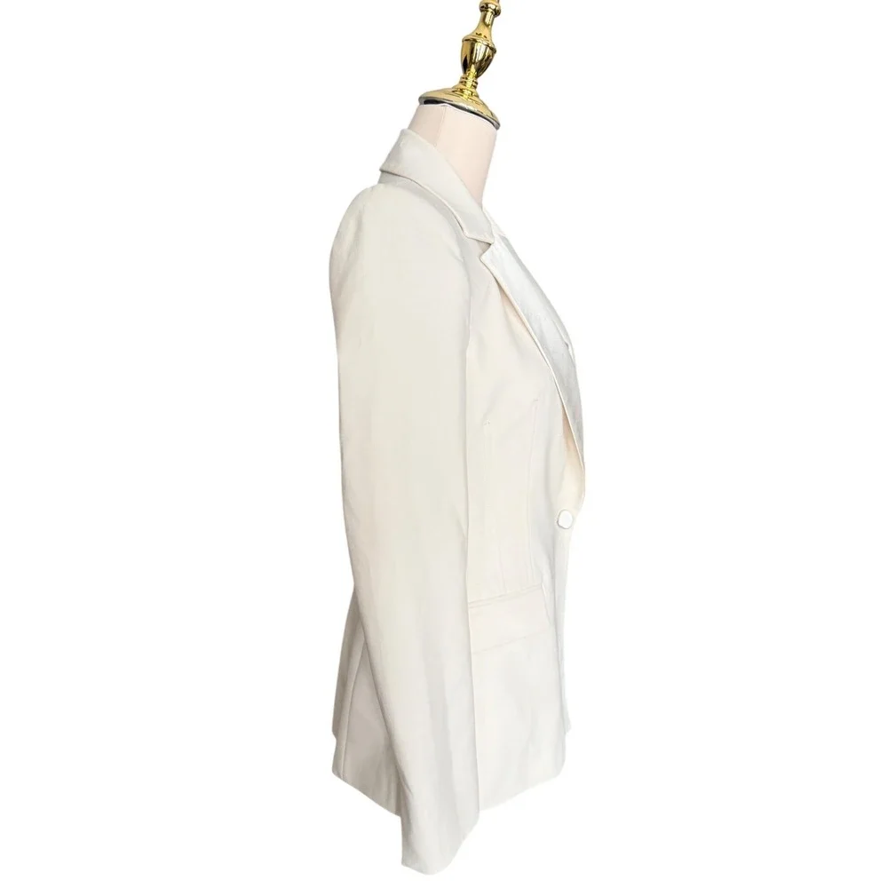 Zara Womens Cream White‎ Satin Lapel Tailored Single Button Blazer XS